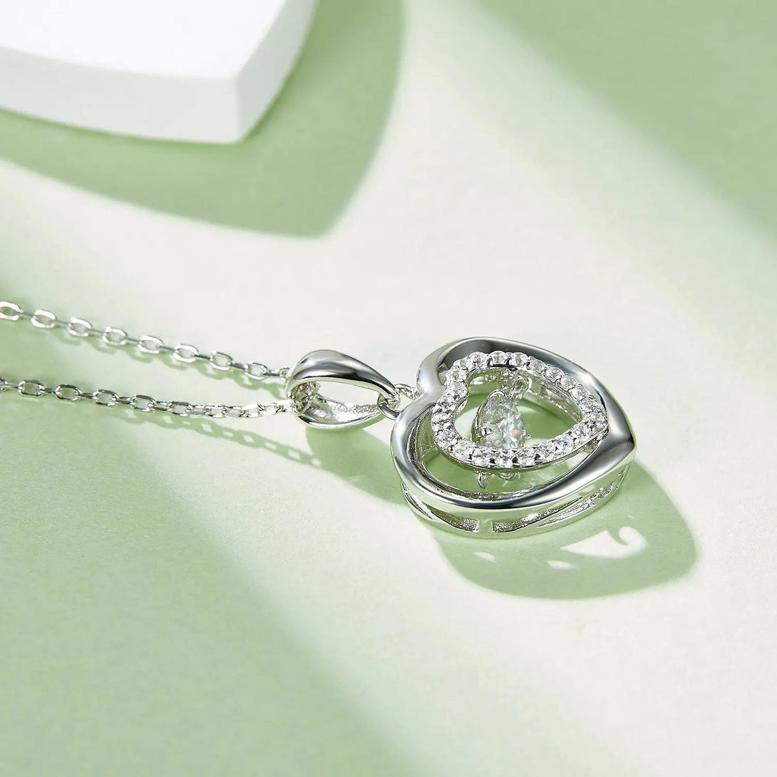 Lovcia Moissanite 925 Sterling Silver Heart Necklace-Necklaces-Silver-One Size-Silver