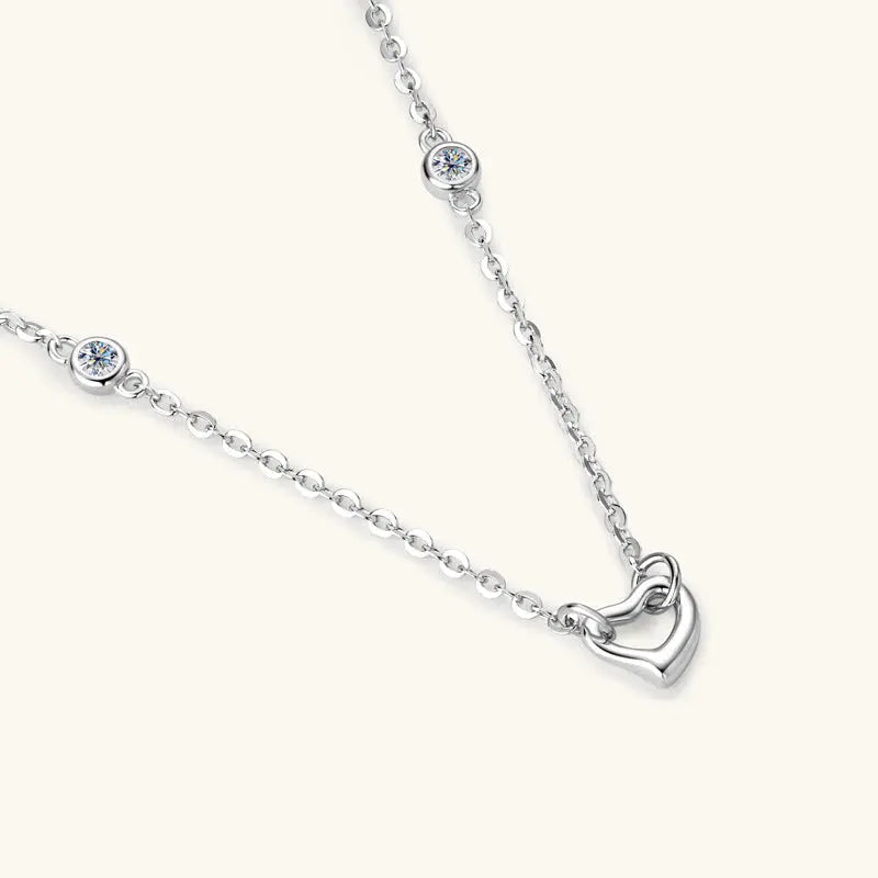 Lovcia Moissanite 925 Sterling Silver Heart Necklace-Necklaces-Silver-One Size-Silver