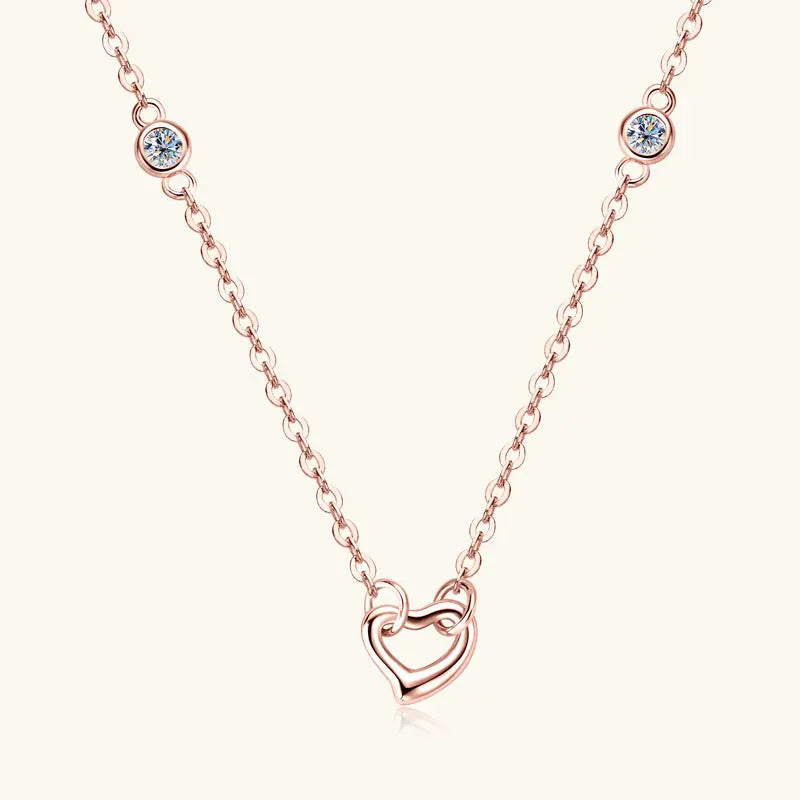 Lovcia Moissanite 925 Sterling Silver Heart Necklace-Necklaces-Silver-One Size-Silver