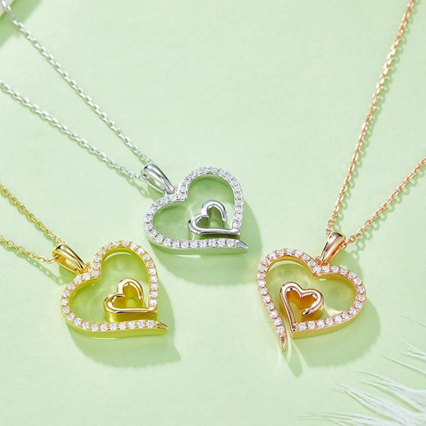Lovcia Moissanite 925 Sterling Silver Heart Pendant Necklace-Necklaces-Gold-One Size-Gold