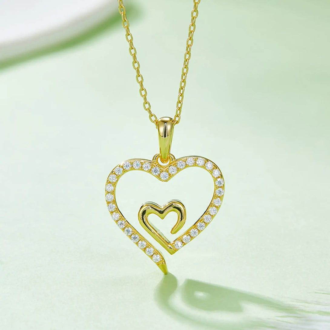 Lovcia Moissanite 925 Sterling Silver Heart Pendant Necklace-Necklaces-Gold-One Size-Gold