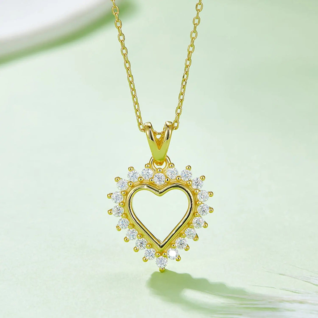 Lovcia Moissanite 925 Sterling Silver Heart Pendant Necklace-Necklaces-Gold-One Size-Gold