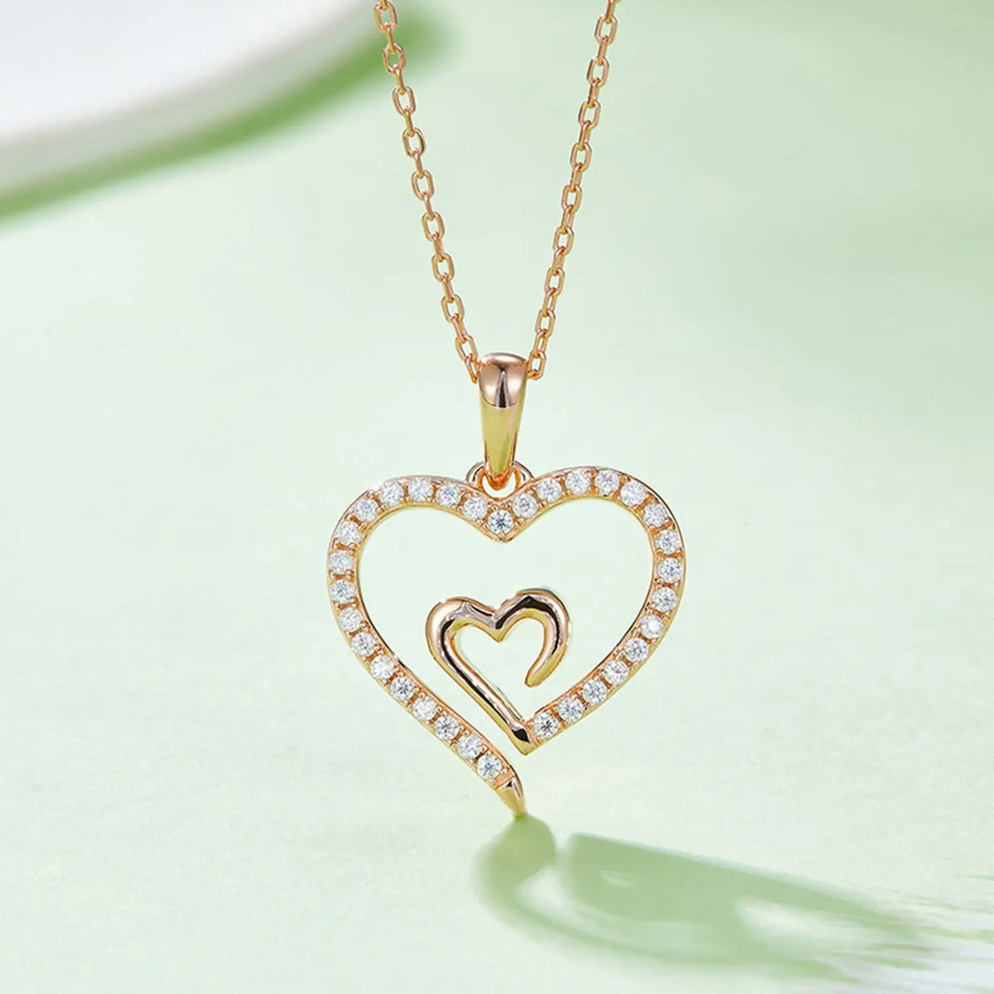 Lovcia Moissanite 925 Sterling Silver Heart Pendant Necklace-Necklaces-Rose Gold-One Size-Rose Gold