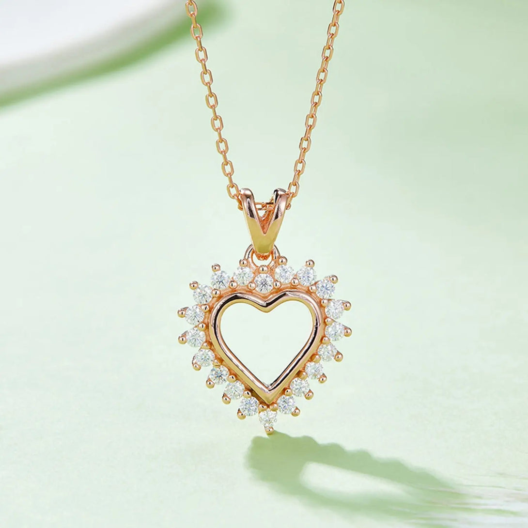 Lovcia Moissanite 925 Sterling Silver Heart Pendant Necklace-Necklaces-Rose Gold-One Size-Rose Gold