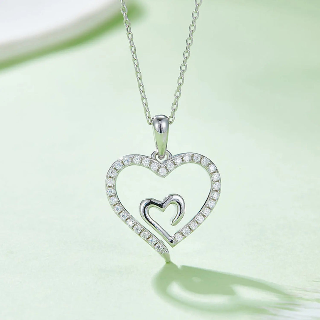 Lovcia Moissanite 925 Sterling Silver Heart Pendant Necklace-Necklaces-Silver-One Size-Silver