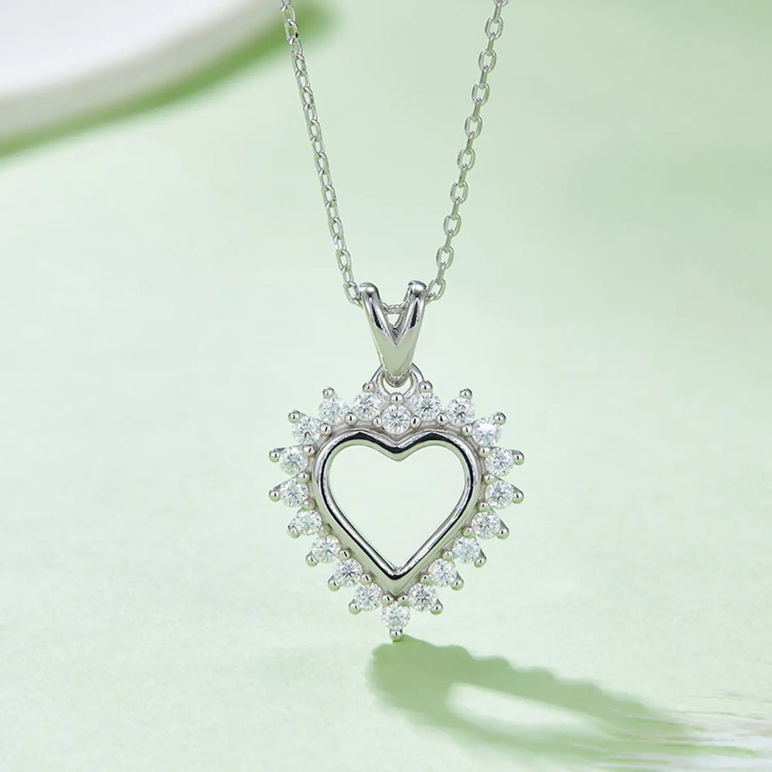 Lovcia Moissanite 925 Sterling Silver Heart Pendant Necklace-Necklaces-Silver-One Size-Silver