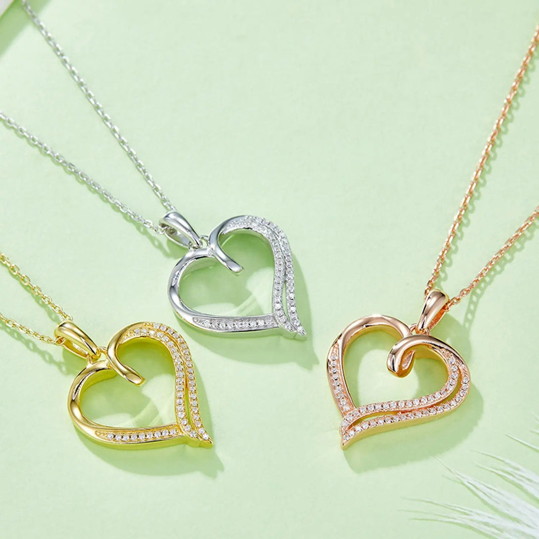 Lovcia Moissanite 925 Sterling Silver Heart Shape Necklace-Necklaces-Gold-One Size-Gold