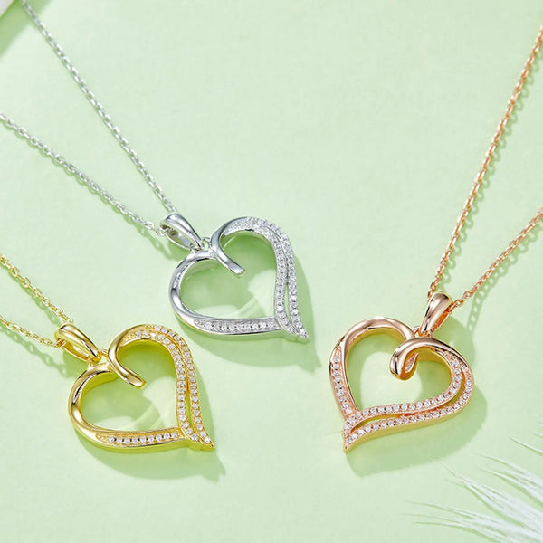 Lovcia Moissanite 925 Sterling Silver Heart Shape Necklace-Necklaces-Gold-One Size-Gold