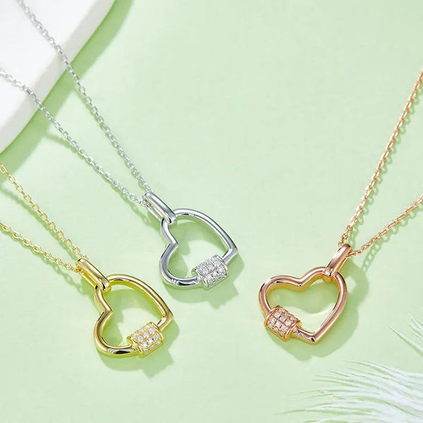 Lovcia Moissanite 925 Sterling Silver Heart Shape Necklace-Necklaces-Gold-One Size-Gold