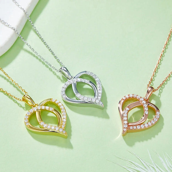 Lovcia Moissanite 925 Sterling Silver Heart Shape Necklace-Necklaces-Gold-One Size-Gold