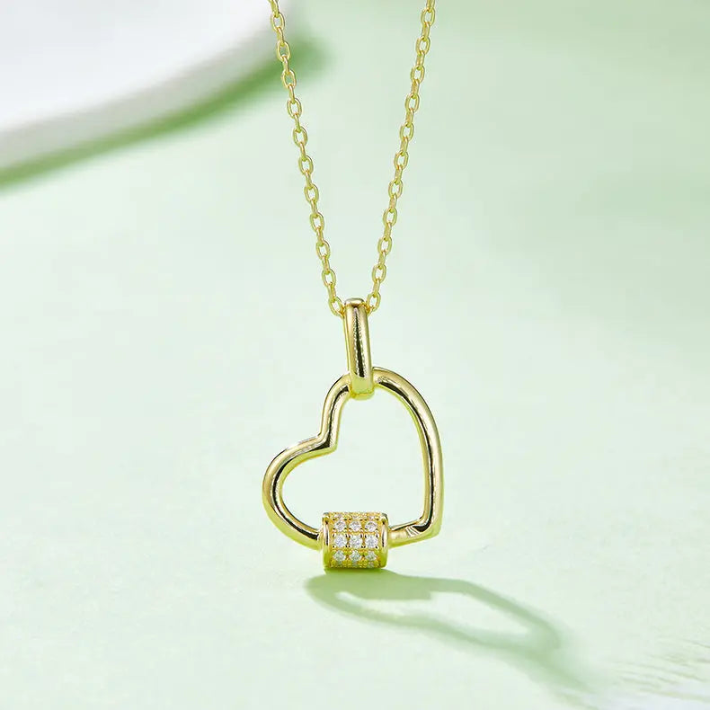 Lovcia Moissanite 925 Sterling Silver Heart Shape Necklace-Necklaces-Gold-One Size-Gold