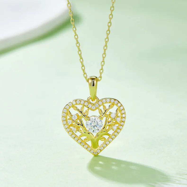 Lovcia Moissanite 925 Sterling Silver Heart Shape Necklace-Necklaces-Gold-One Size-Gold