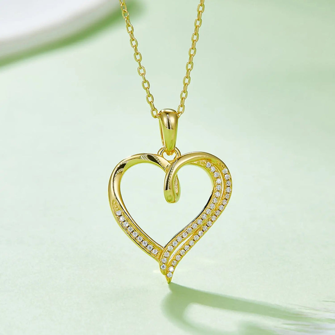 Lovcia Moissanite 925 Sterling Silver Heart Shape Necklace-Necklaces-Gold-One Size-Gold