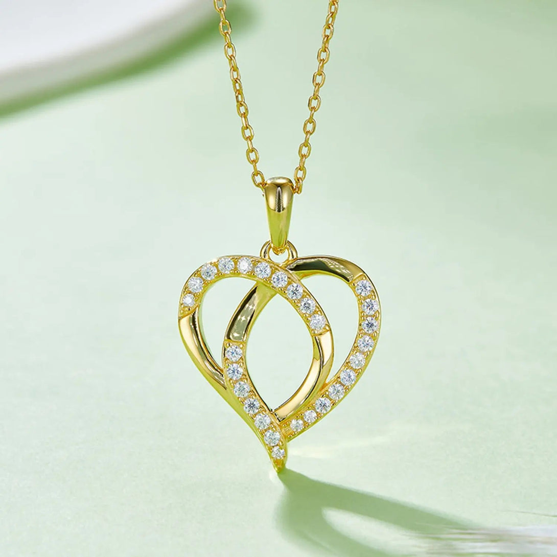 Lovcia Moissanite 925 Sterling Silver Heart Shape Necklace-Necklaces-Gold-One Size-Gold