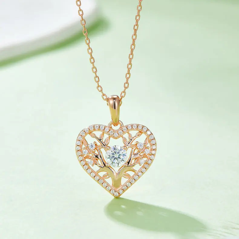 Lovcia Moissanite 925 Sterling Silver Heart Shape Necklace-Necklaces-Rose Gold-One Size-Rose Gold