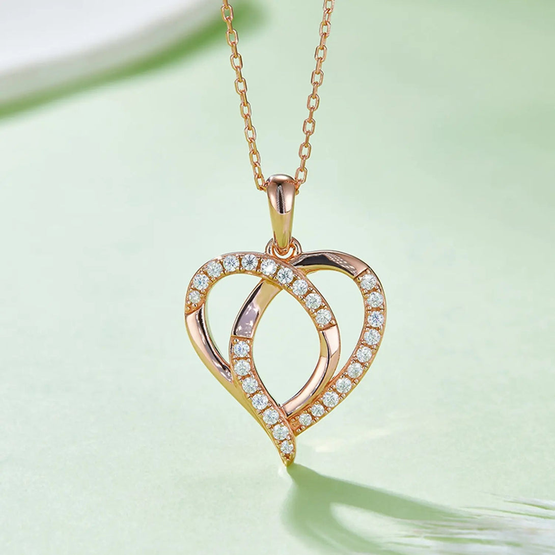 Lovcia Moissanite 925 Sterling Silver Heart Shape Necklace-Necklaces-Rose Gold-One Size-Rose Gold