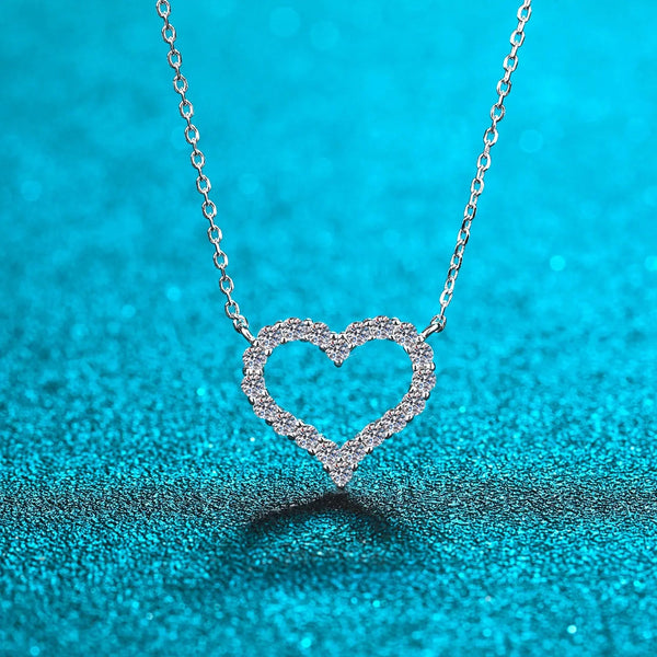 Lovcia Moissanite 925 Sterling Silver Heart Shape Necklace-Necklaces-Silver-One Size-Silver