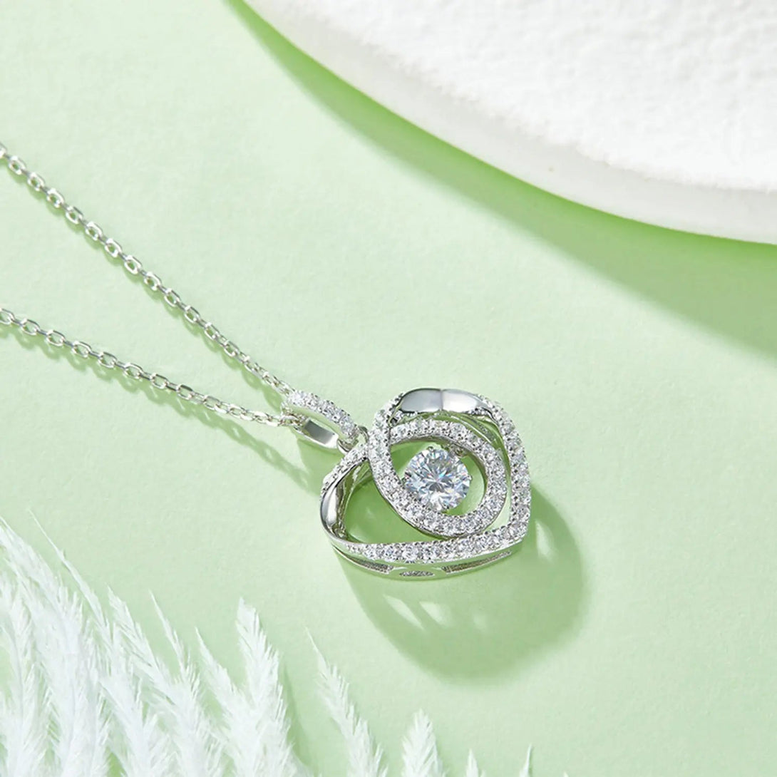 Lovcia Moissanite 925 Sterling Silver Heart Shape Necklace-Necklaces-Silver-One Size-Silver