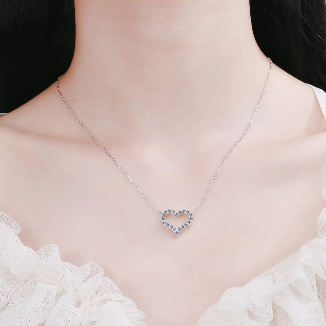 Lovcia Moissanite 925 Sterling Silver Heart Shape Necklace-Necklaces-Silver-One Size-Silver