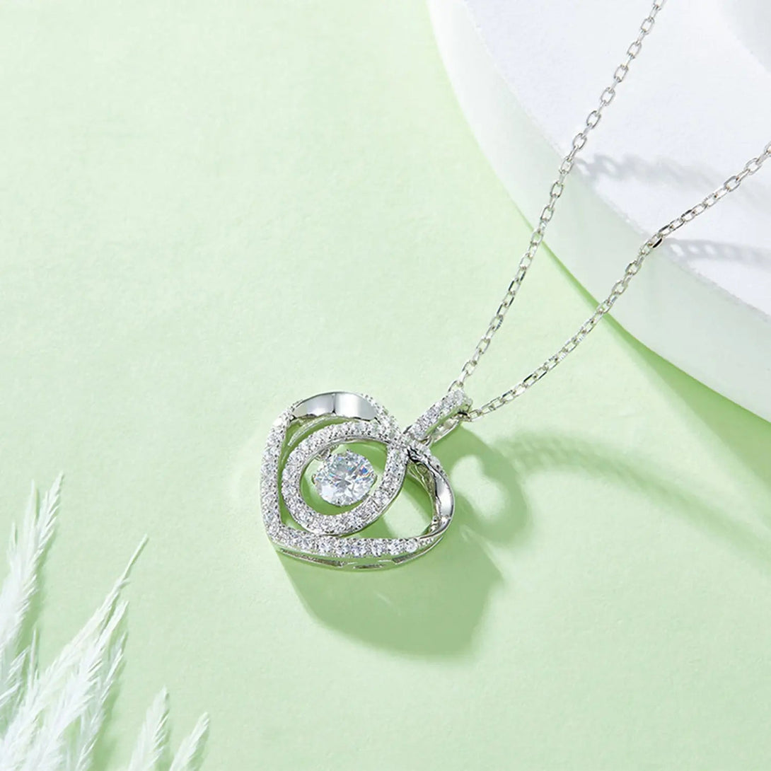 Lovcia Moissanite 925 Sterling Silver Heart Shape Necklace-Necklaces-Silver-One Size-Silver