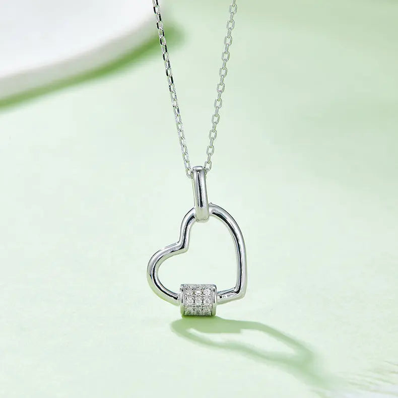 Lovcia Moissanite 925 Sterling Silver Heart Shape Necklace-Necklaces-Silver-One Size-Silver