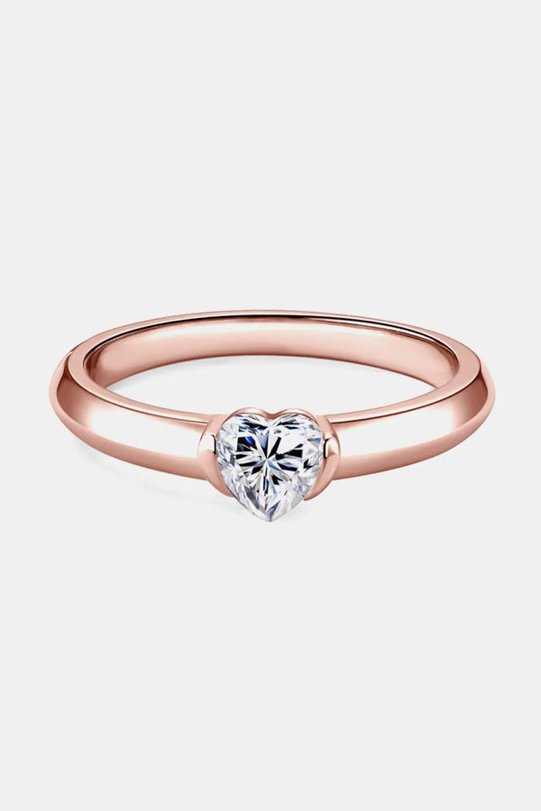 Lovcia Moissanite 925 Sterling Silver Heart Solitaire Ring-Rings-Rose Gold-5-Rose Gold