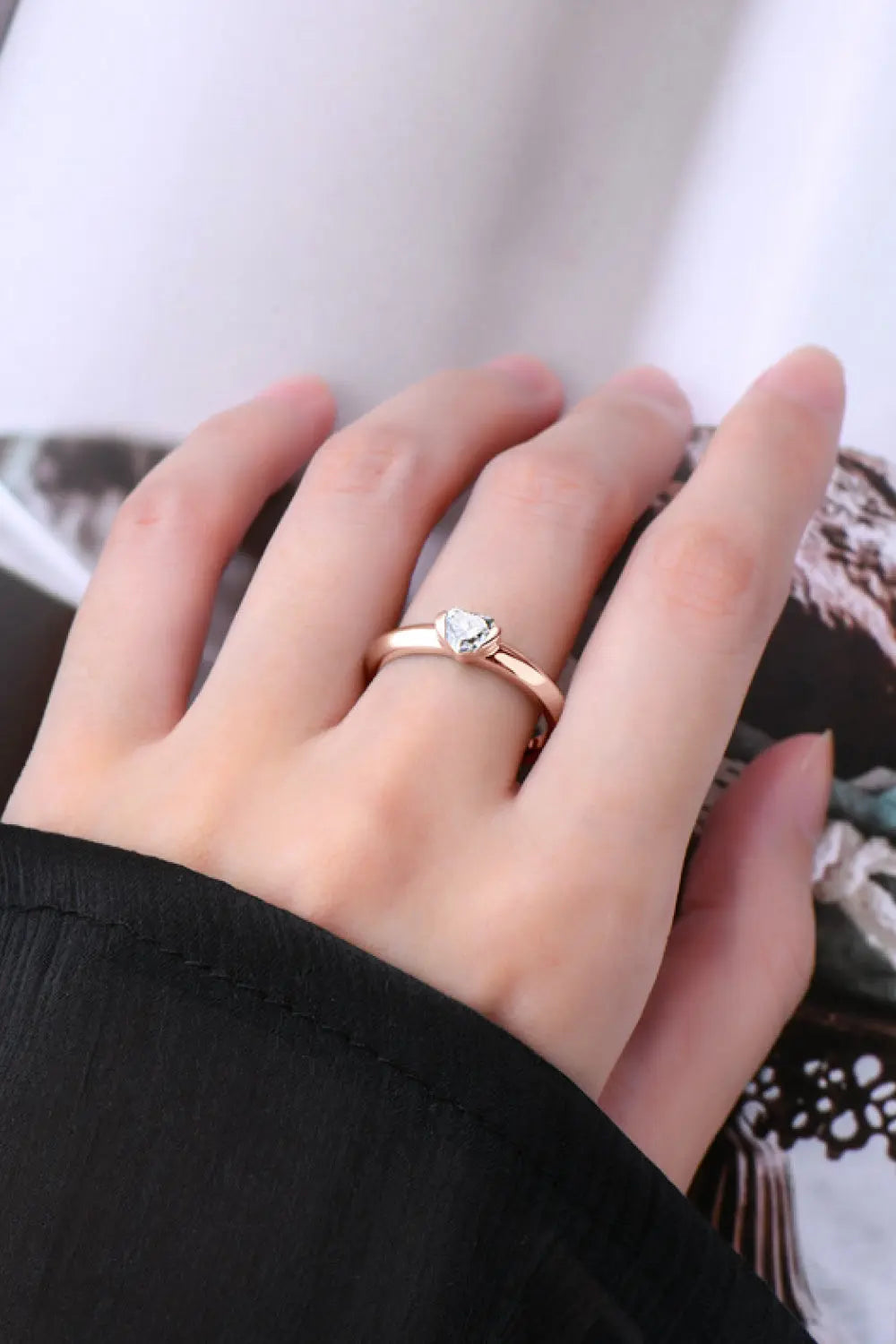 Lovcia Moissanite 925 Sterling Silver Heart Solitaire Ring-Rings-Rose Gold-5-Rose Gold