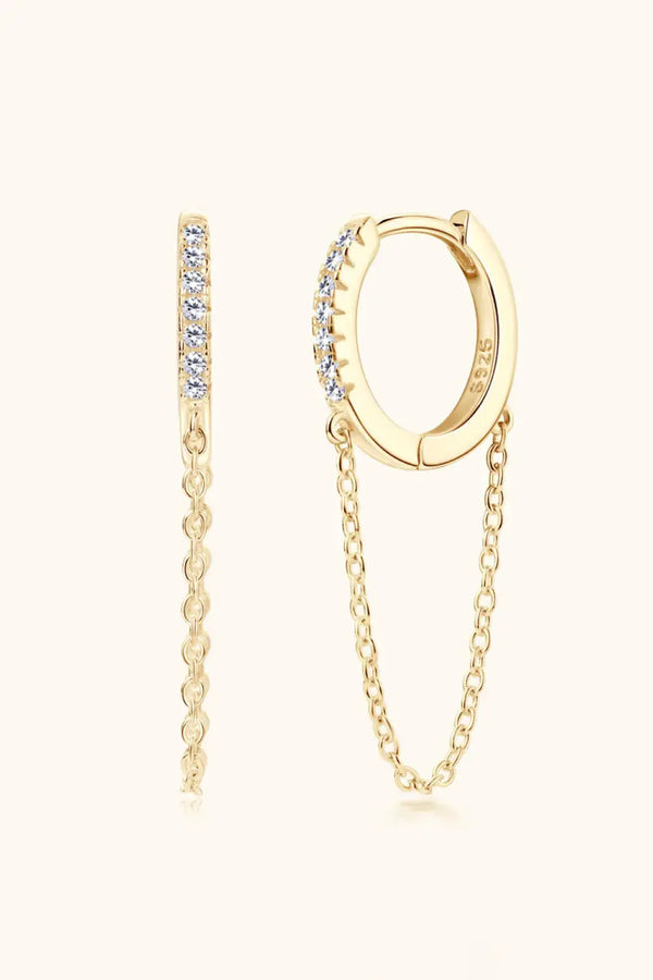 Lovcia Moissanite 925 Sterling Silver Huggie Earrings with Chain-Earrings-Gold-One Size-Gold