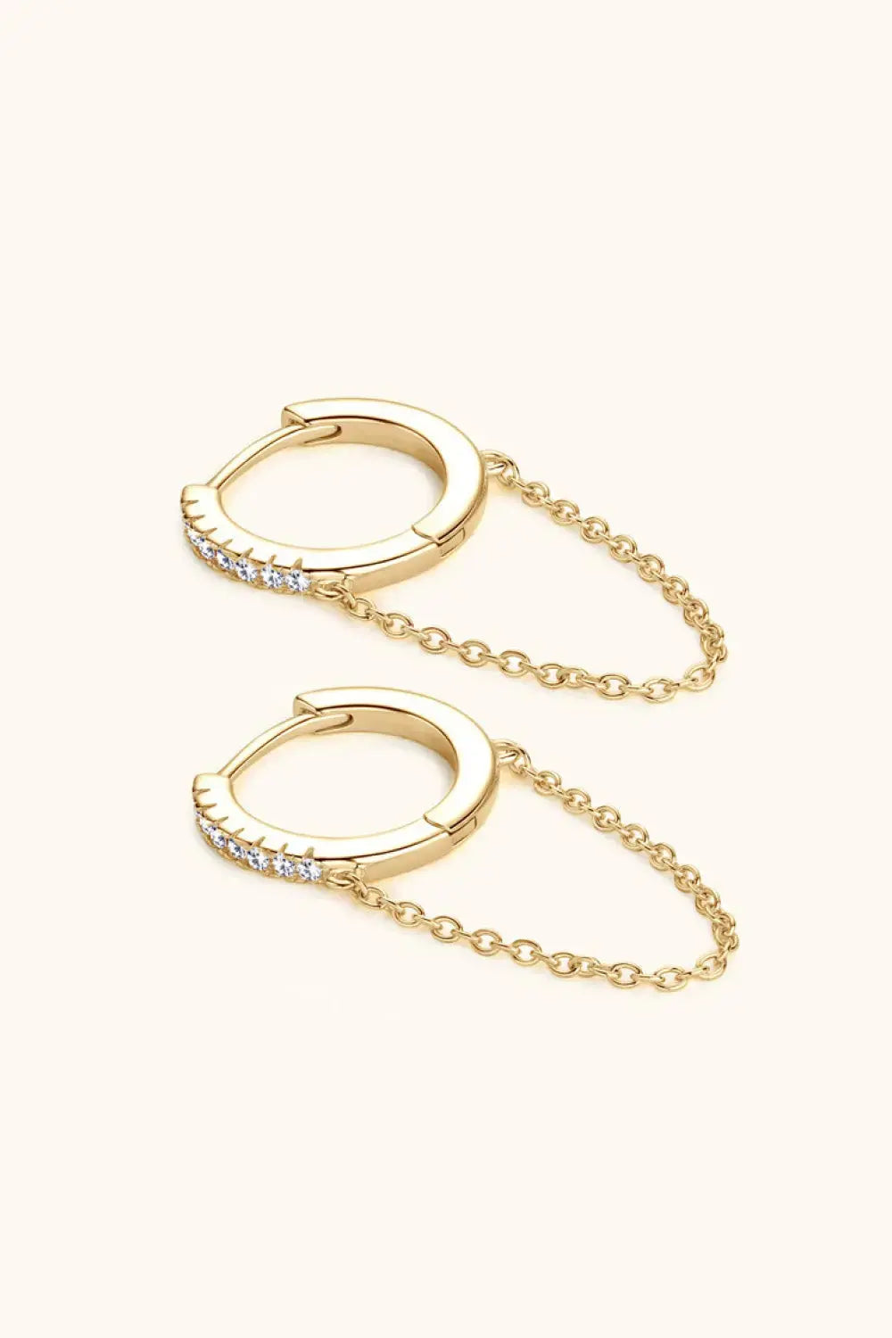 Lovcia Moissanite 925 Sterling Silver Huggie Earrings with Chain-Earrings-Gold-One Size-Gold