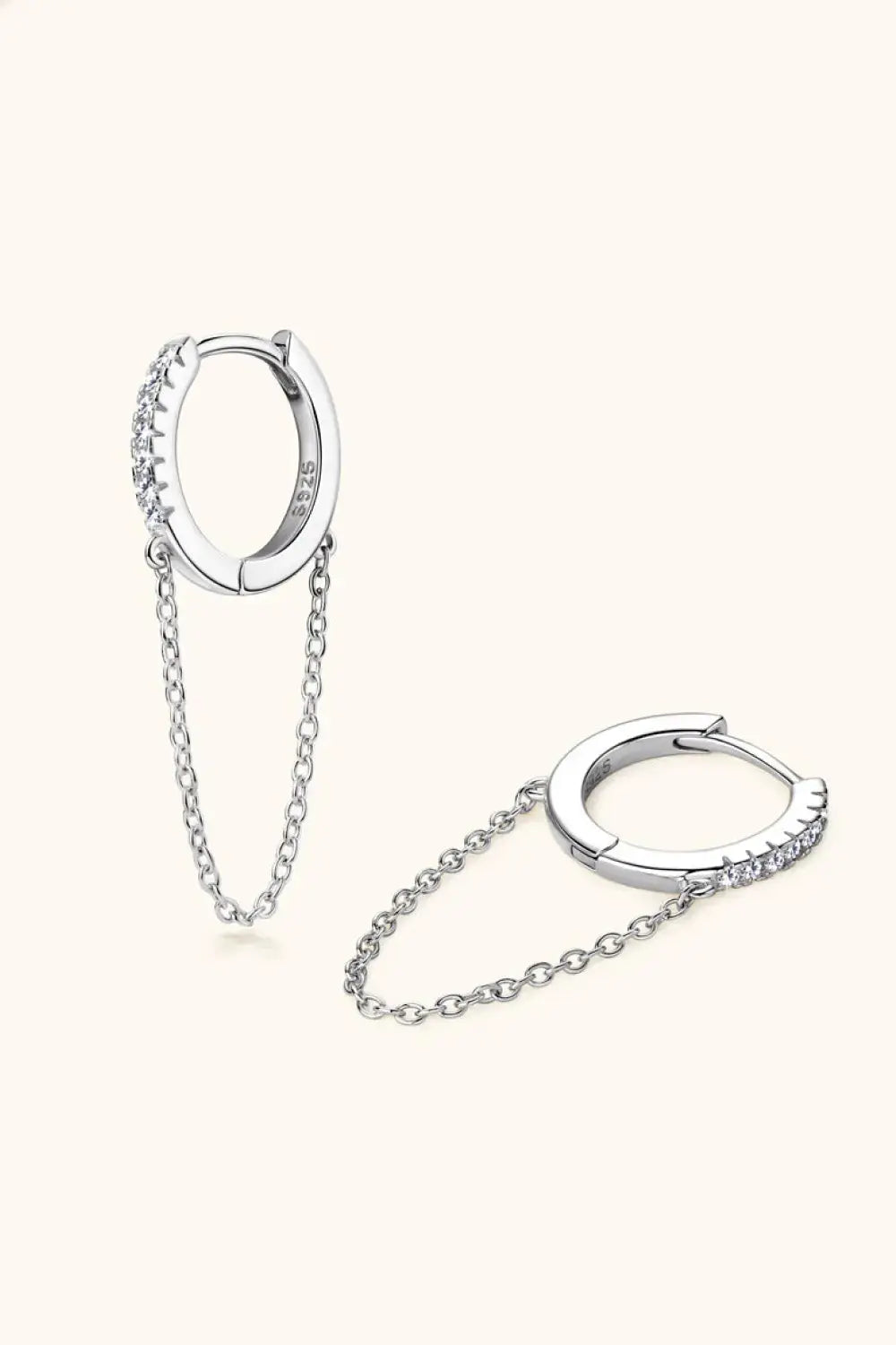 Lovcia Moissanite 925 Sterling Silver Huggie Earrings with Chain-Earrings-Gold-One Size-Gold