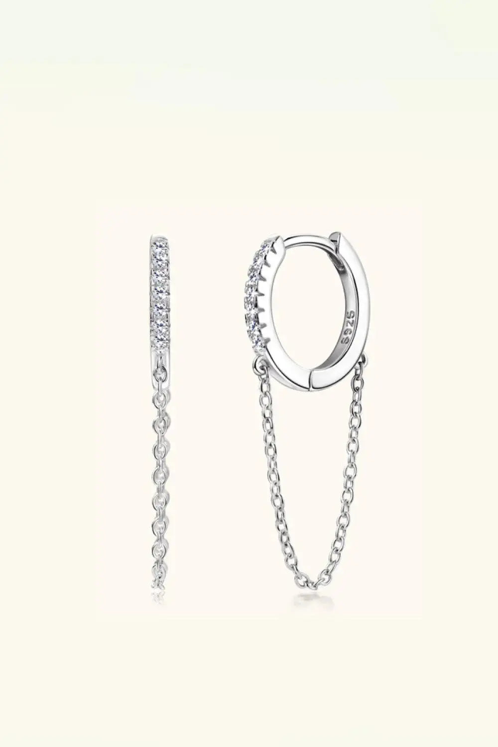 Lovcia Moissanite 925 Sterling Silver Huggie Earrings with Chain-Earrings-Silver-One Size-Silver
