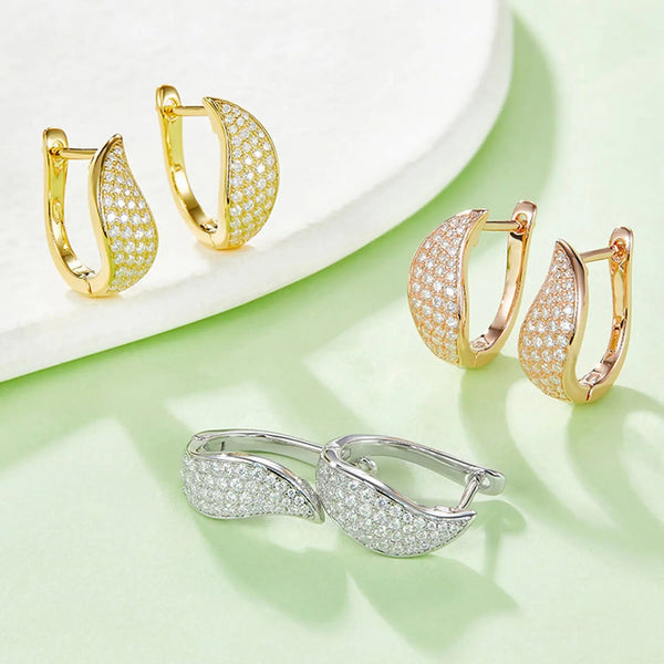 Lovcia Moissanite 925 Sterling Silver Leaf Huggie Earrings-Earrings-Gold-One Size-Gold