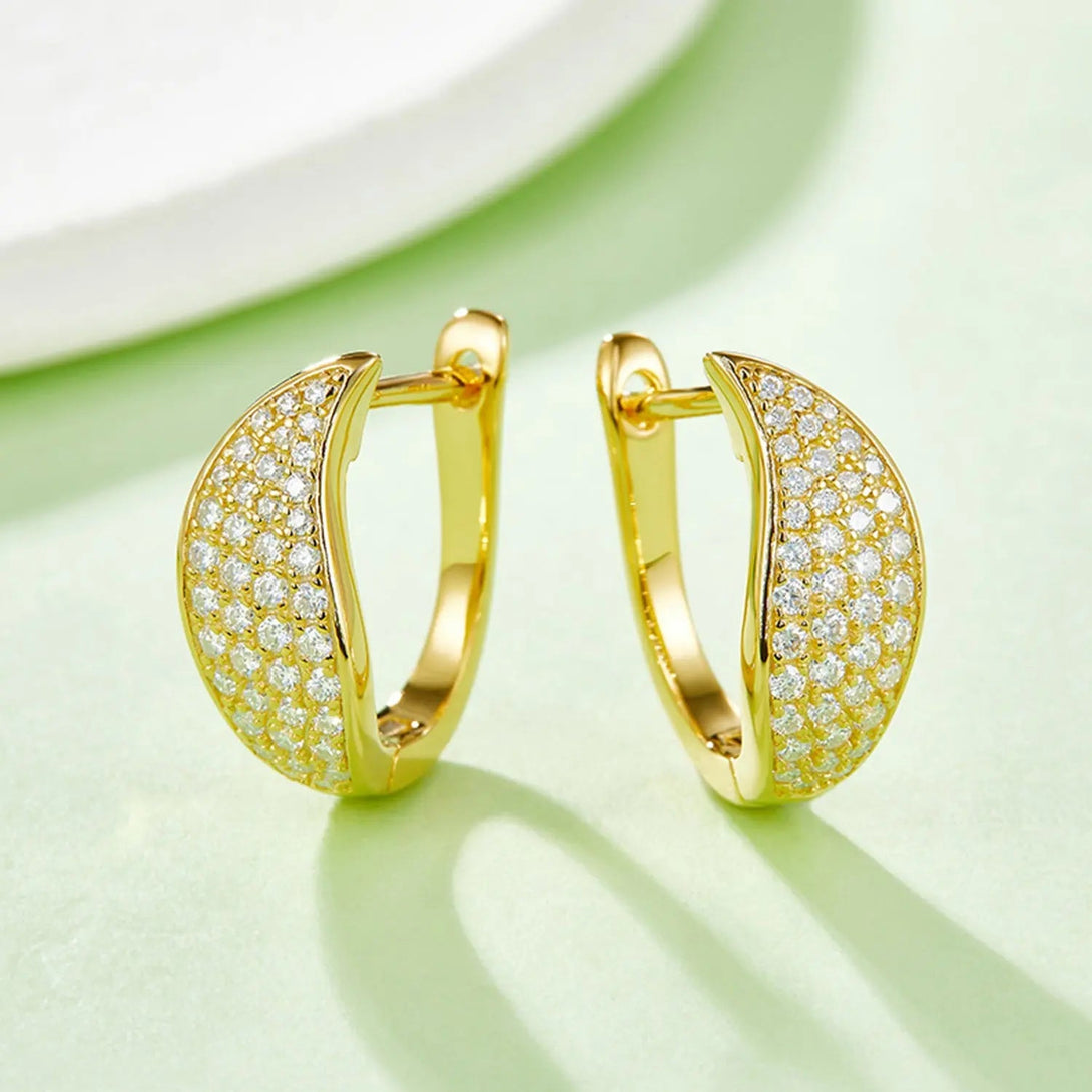 Lovcia Moissanite 925 Sterling Silver Leaf Huggie Earrings-Earrings-Gold-One Size-Gold