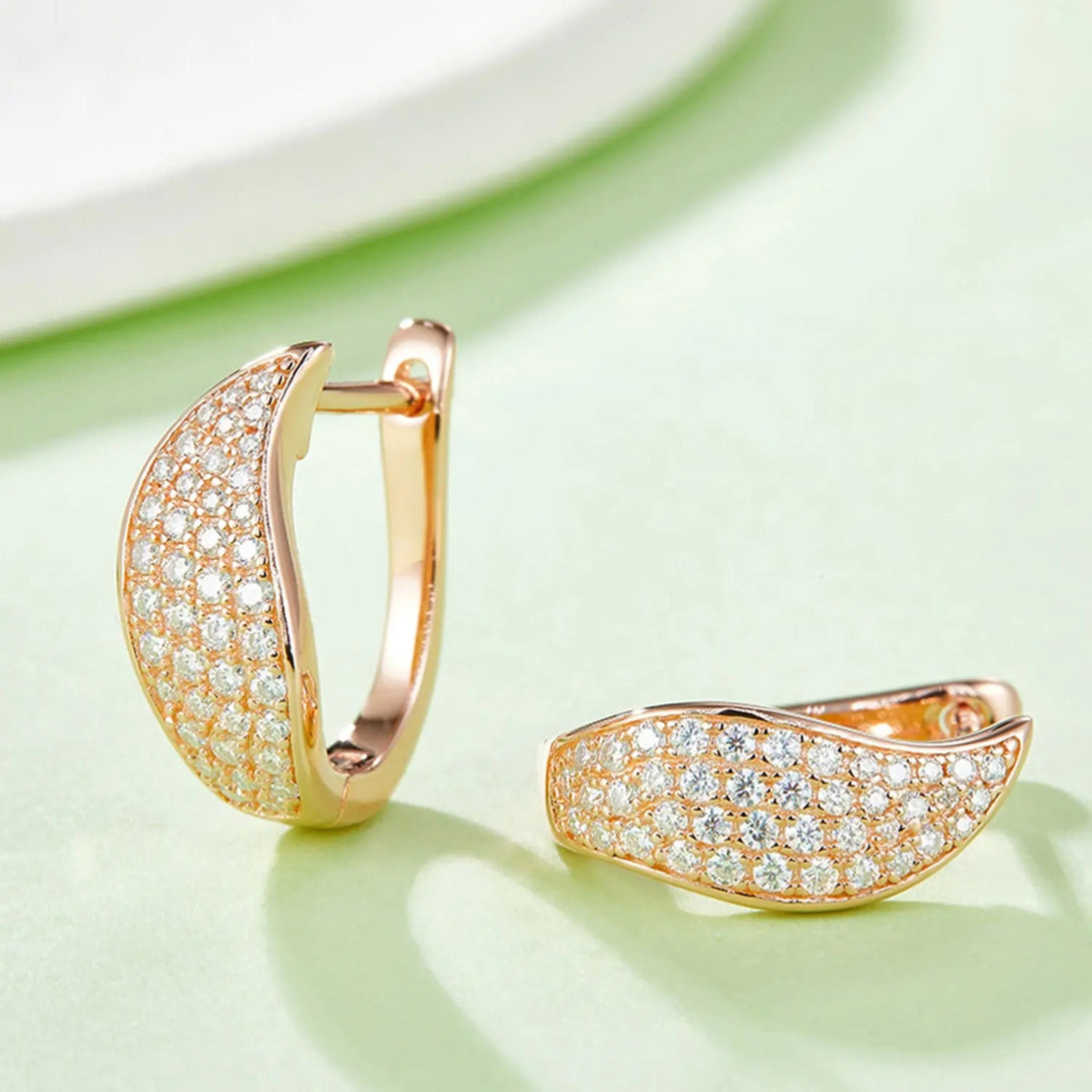 Lovcia Moissanite 925 Sterling Silver Leaf Huggie Earrings-Earrings-Rose Gold-One Size-Rose Gold