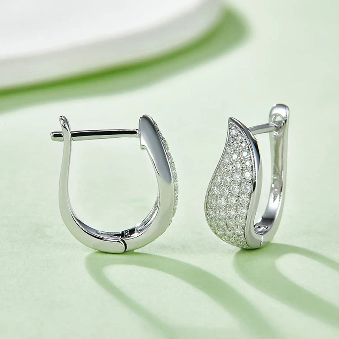 Lovcia Moissanite 925 Sterling Silver Leaf Huggie Earrings-Earrings-Silver-One Size-Silver