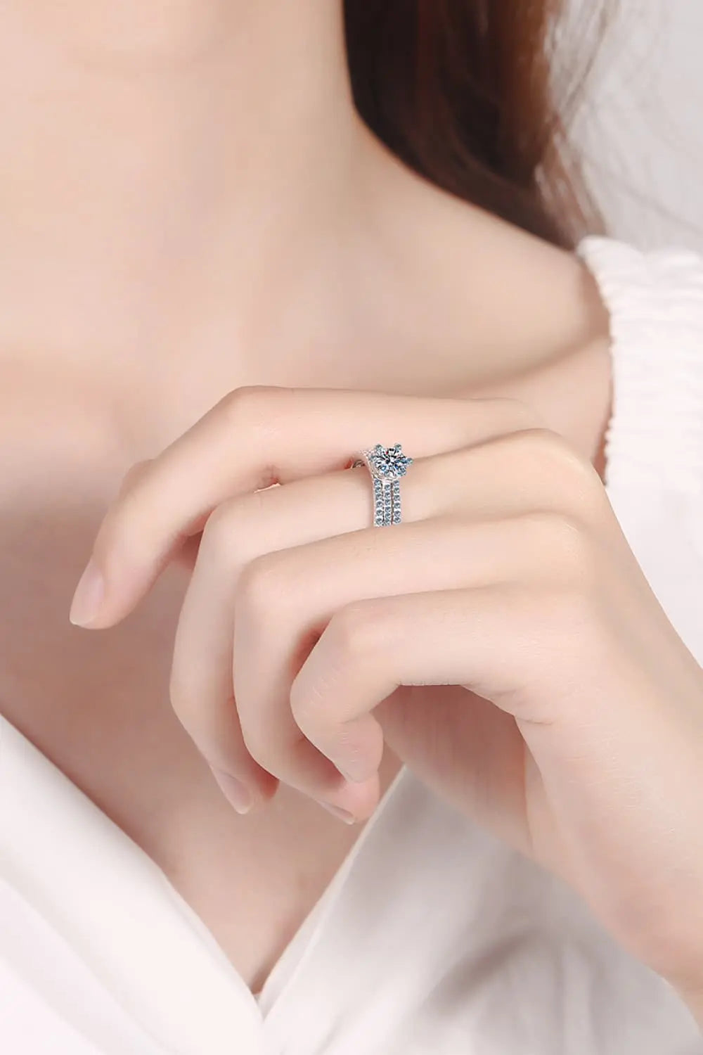 Lovcia Moissanite 925 Sterling Silver Ring Set-Rings-Silver-5-Silver