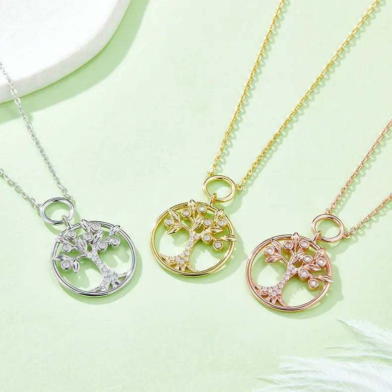 Lovcia Moissanite 925 Sterling Silver Tree Of Life Pendant Necklace-Necklaces-Gold-One Size-Gold