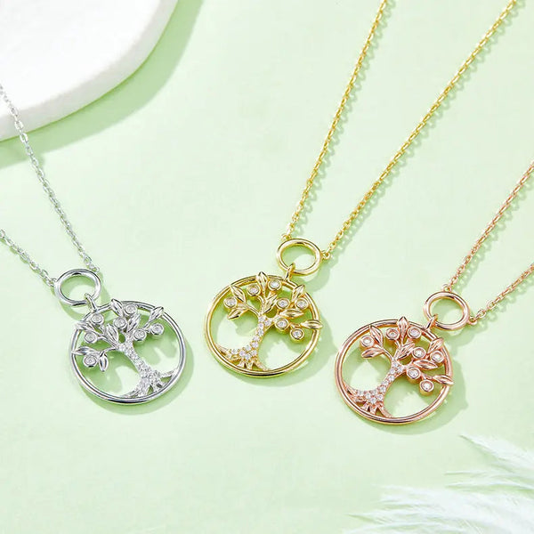 Lovcia Moissanite 925 Sterling Silver Tree Of Life Pendant Necklace-Necklaces-Gold-One Size-Gold