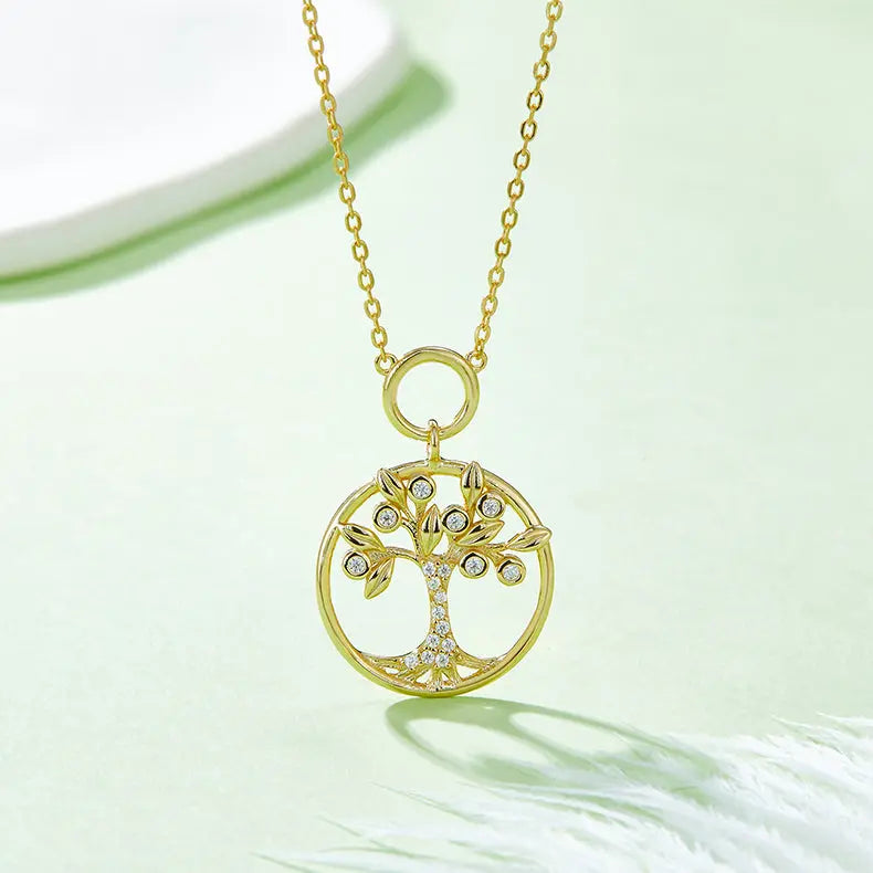 Lovcia Moissanite 925 Sterling Silver Tree Of Life Pendant Necklace-Necklaces-Gold-One Size-Gold