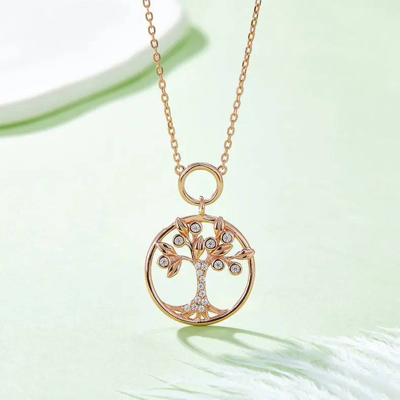 Lovcia Moissanite 925 Sterling Silver Tree Of Life Pendant Necklace-Necklaces-Rose Gold-One Size-Rose Gold