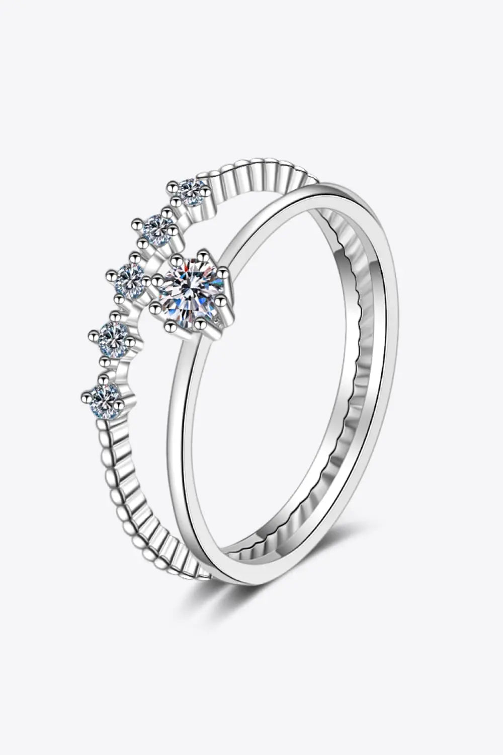 Lovcia Moissanite 925 Sterling Silver Two-Piece Ring Set-Rings-Silver-4-Silver