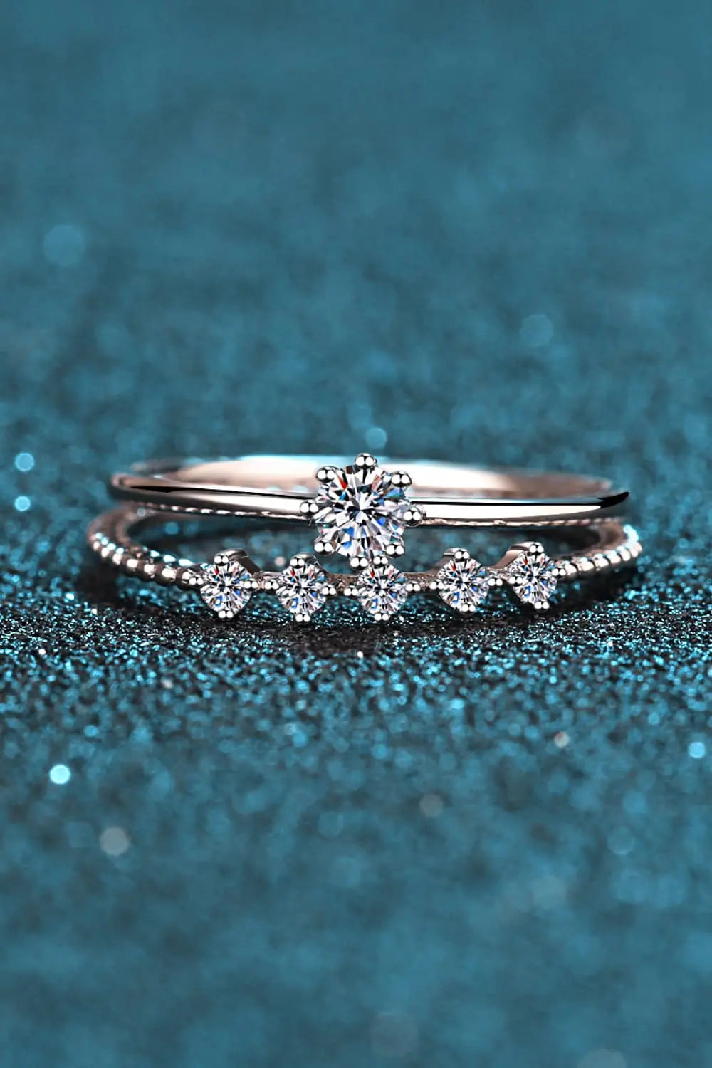 Lovcia Moissanite 925 Sterling Silver Two-Piece Ring Set-Rings-Silver-4-Silver