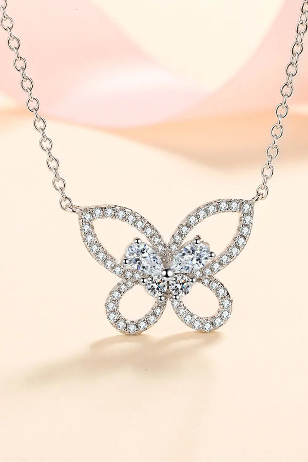 Lovcia Moissanite Butterfly Pendant Necklace-Necklaces-Silver-One Size-Silver