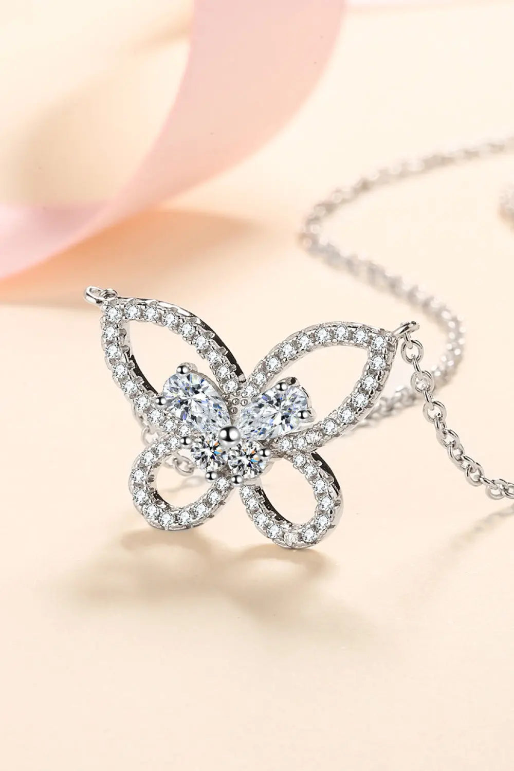 Lovcia Moissanite Butterfly Pendant Necklace-Necklaces-Silver-One Size-Silver