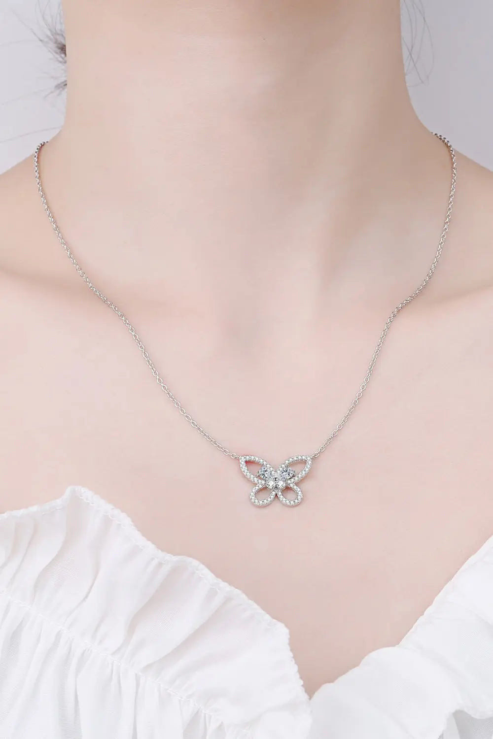 Lovcia Moissanite Butterfly Pendant Necklace-Necklaces-Silver-One Size-Silver