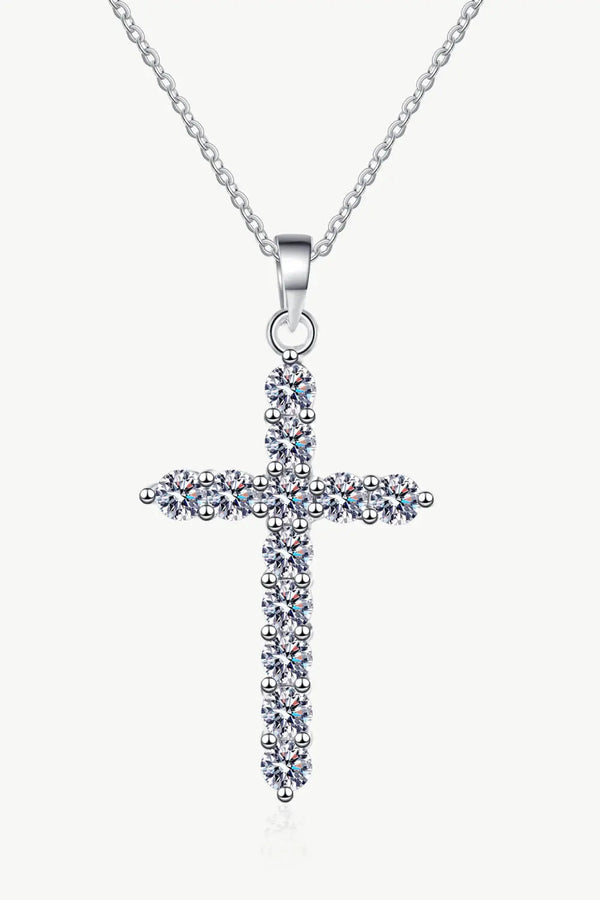 Lovcia Moissanite Cross Pendant Chain Necklace-Necklaces-Silver-One Size-Silver