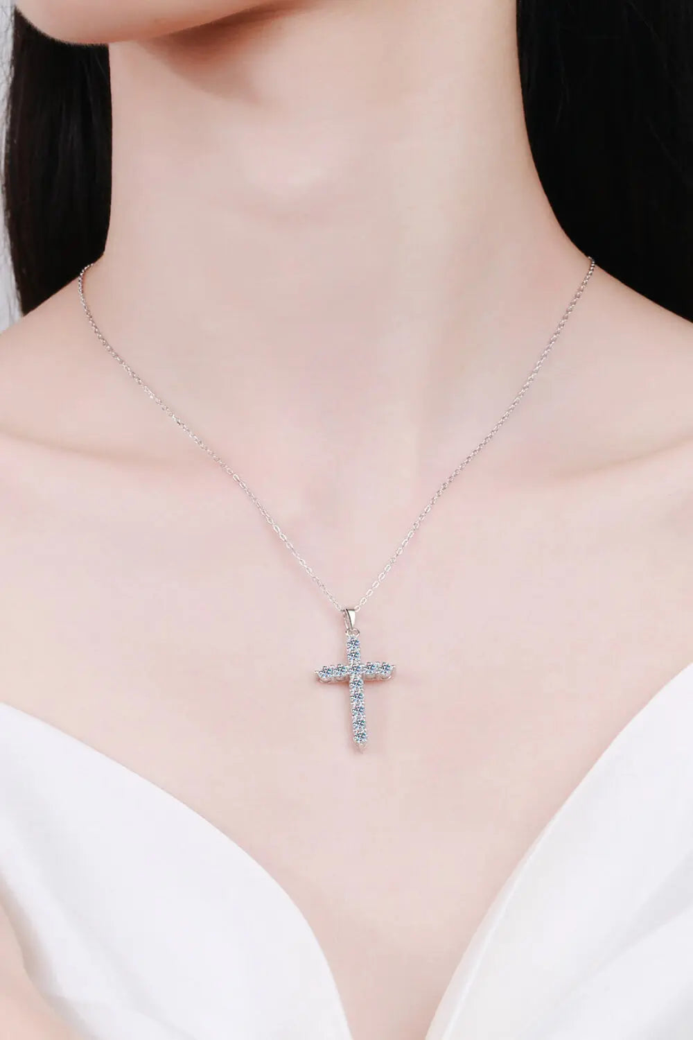 Lovcia Moissanite Cross Pendant Chain Necklace-Necklaces-Silver-One Size-Silver