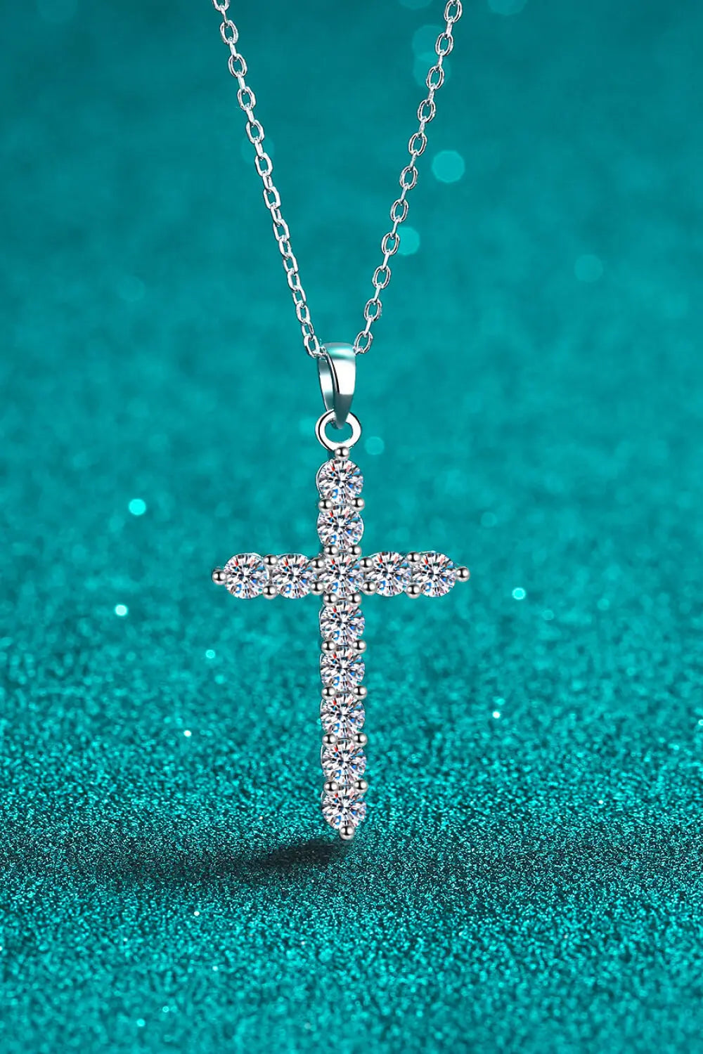 Lovcia Moissanite Cross Pendant Chain Necklace-Necklaces-Silver-One Size-Silver
