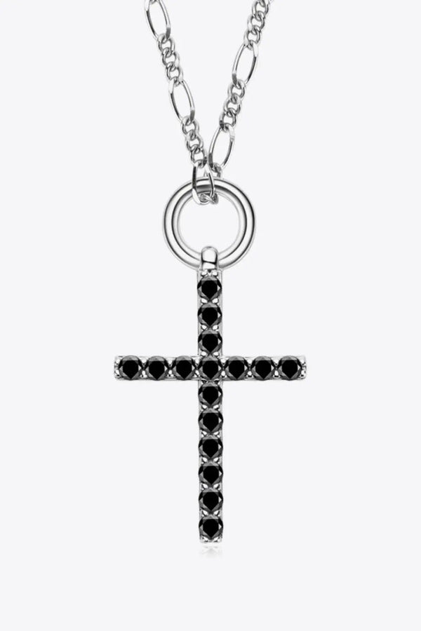 Lovcia Moissanite Cross Pendant Platinum-Plated Necklace-Necklaces-Black-One Size-Black