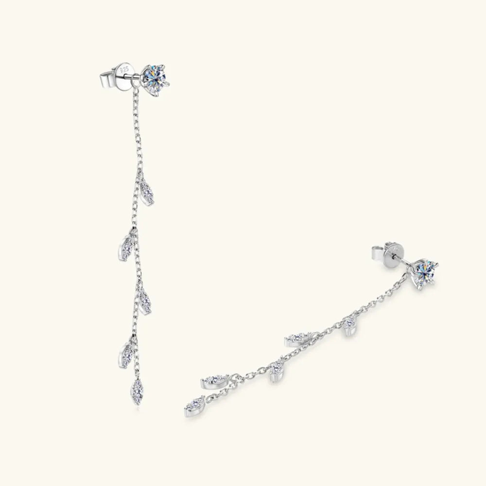 Lovcia Moissanite Crystal Drop 925 Sterling Silver Leaf Earrings-Earrings-Silver-One Size-Silver